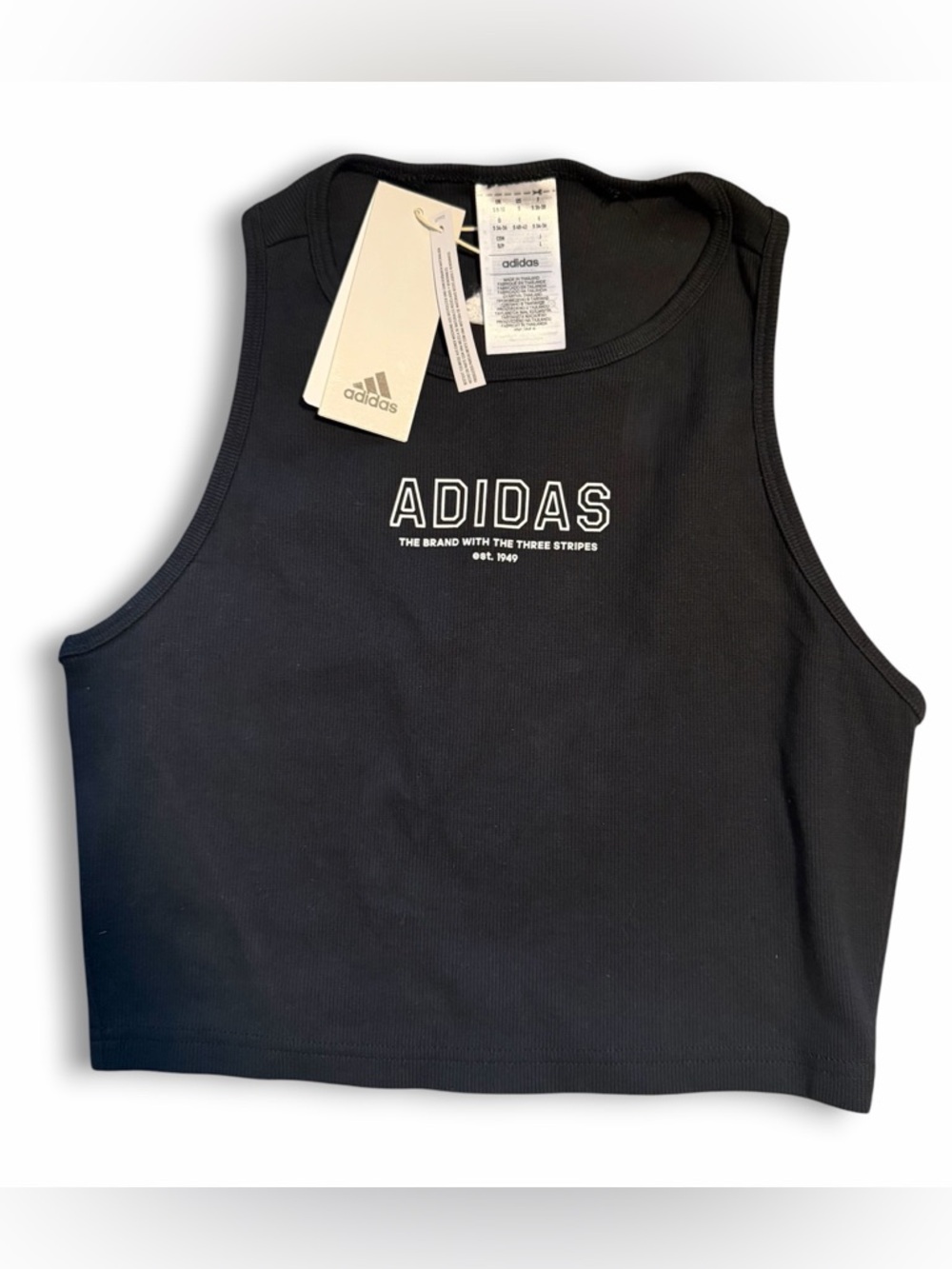 NWT adidas BL Crop Top Cropped Tank Ribbed Black Sz Small